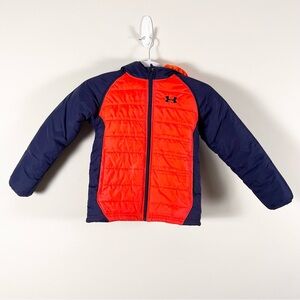 Under Armour Youth Tuckerman Hooded Puffer Jacket Bright Orange Navy Jacket